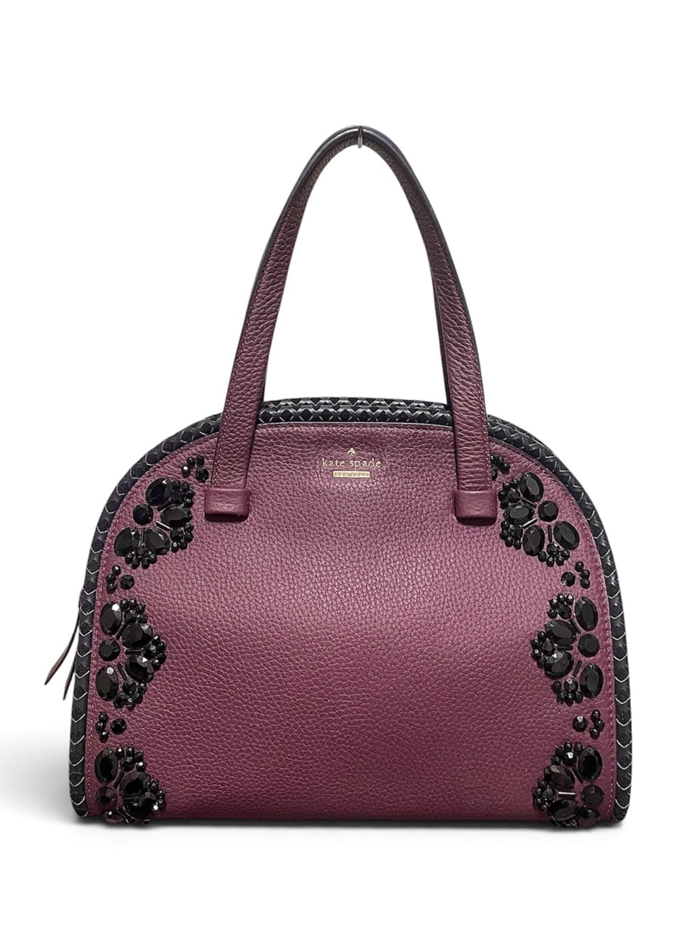 Kate Spade Anderson Way Reiley Embellished Leather Dome Satchel Bag Plum Berry